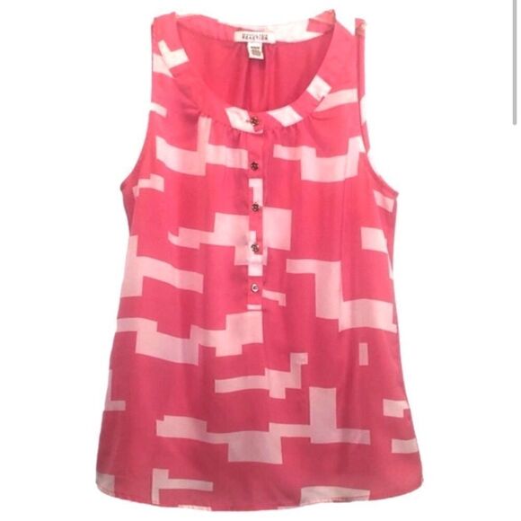 Kenneth Cole Reaction Geometric Sleeveless Top in Hot Pink/White Women’s Medium - Picture 1 of 6